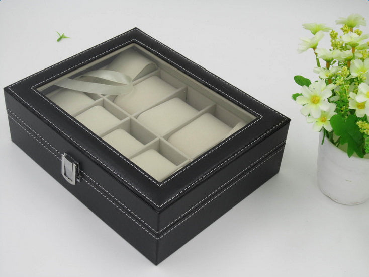 10 Compartments High-grade Leather Watch Collection Storage Box Black