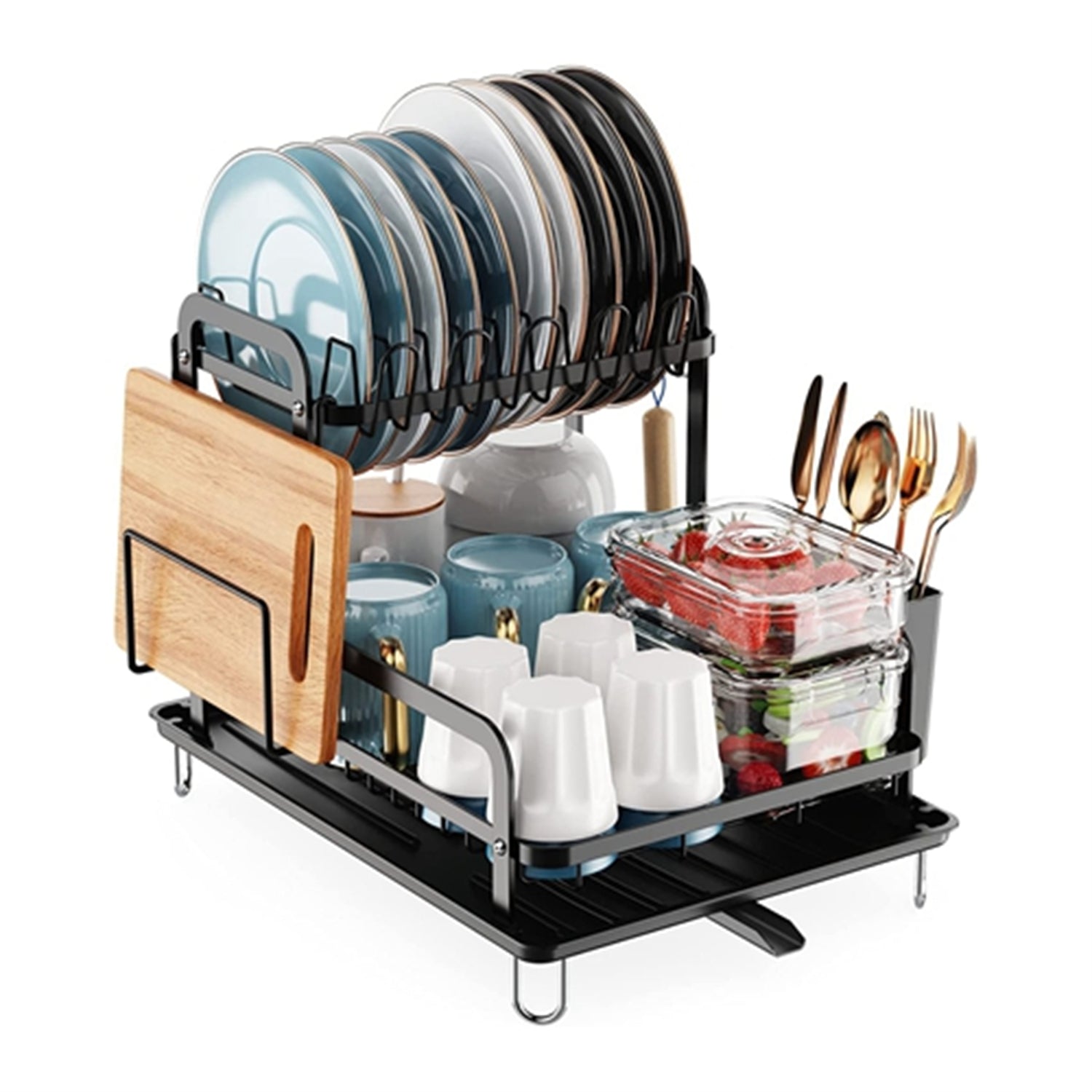 2-Tier 16.65x14.57x13.11in Dish Drying Rack for Kitchen Dish Rack with Drainboard Detachable Kitchen Drainer Organizer Set with Utensil Holder Bowl Rack Dish Rack（No shipment on weekends）