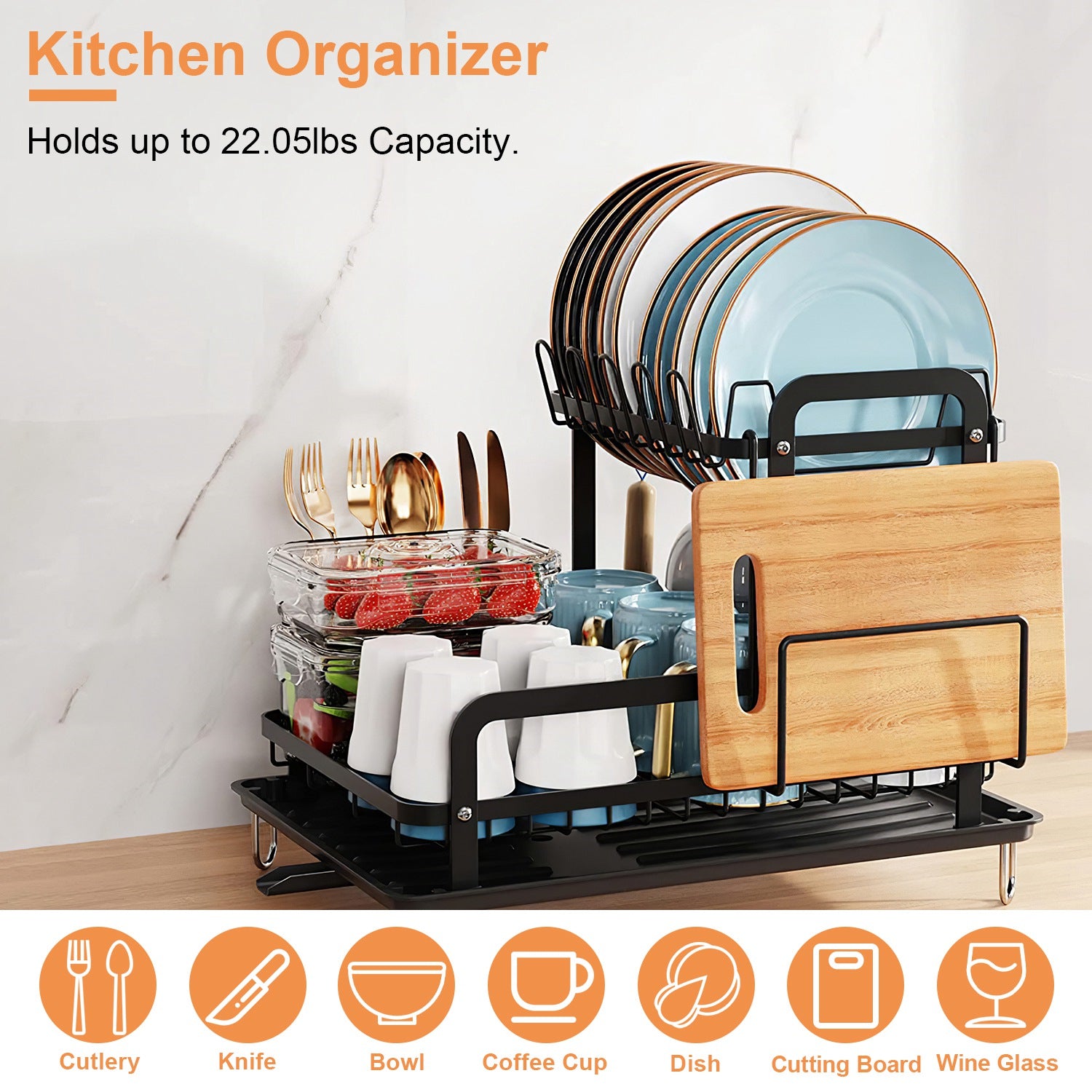 2-Tier 16.65x14.57x13.11in Dish Drying Rack for Kitchen Dish Rack with Drainboard Detachable Kitchen Drainer Organizer Set with Utensil Holder Bowl Rack Dish Rack（No shipment on weekends）