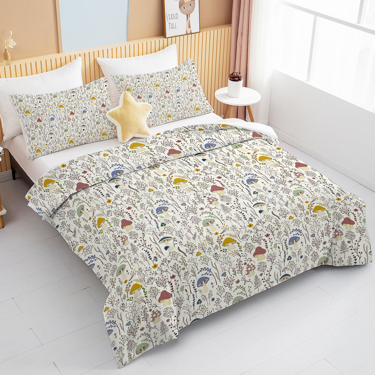 3 Pieces Mushroom Decoration Comforter Set Soft Bedding Set for Kids  Down Alternative Twin Full Queen King Size