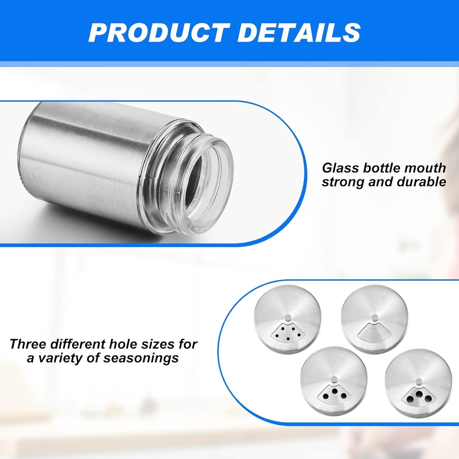 12 Pieces Salt and Pepper Shakers Stainless Steel Spice Shakers with 3 Adjustable Pour Holes, 3.4 oz Salt Dispenser Stainless Steel Spice Jars with Rotating Lids for Sugar Seasoning Home