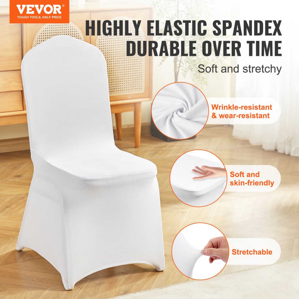 Stretch Spandex Folding Chair Covers, Universal Fitted Chair Cover, Removable Washable Protective Slipcovers, for Wedding, Holiday, Banquet, Party, Celebration, Dining (100PCS White)