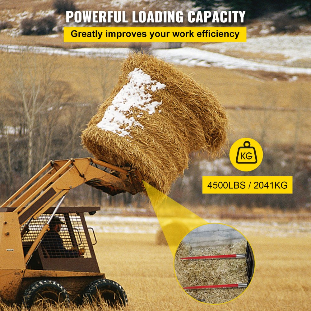 Pair Hay Spear 49" Bale Spear 3000 lbs Capacity, Bale Spike Quick Attach Square Hay Bale Spears 1 3/4", Red Coated Bale Forks, Bale Hay Spike with Hex Nut & Sleeve for Buckets Tractors Loaders