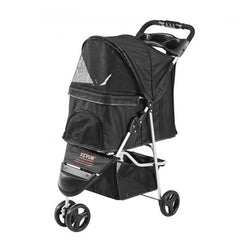 Pet Stroller, 3 Wheels Dog Stroller Rotate with Brakes, 35lbs Weight Capacity, Puppy Stroller with Front Pedal, Velcro, Storage Basket and Cup Holder, for Dogs and Cats Travel, Black