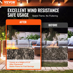 Fire Pit Wind Guard, 38 x 10.5 x 6 Inch Glass Wind Guard, Rectangular Glass Shield, 0.3" Thick Fire Table, Clear Tempered Glass Flame Guard, Steady Feet Tree Pit Guard for Propane, Gas, Outdoor