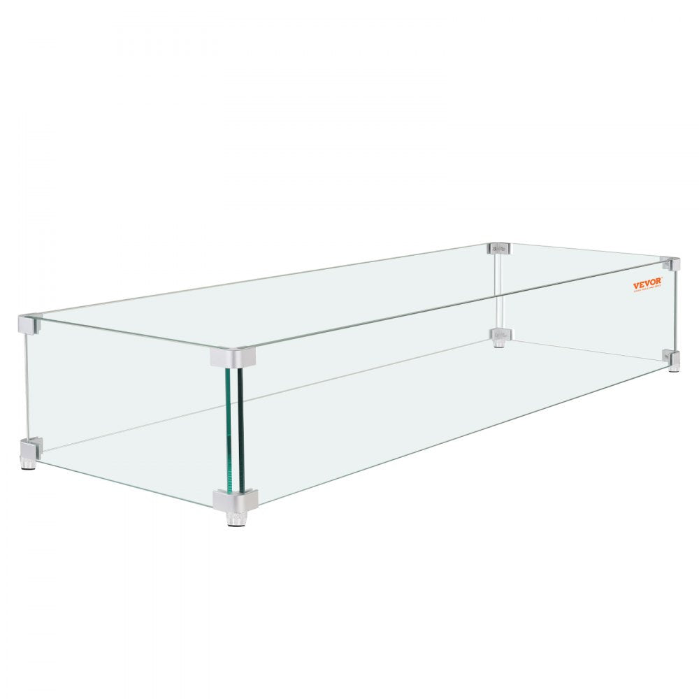 Fire Pit Wind Guard, 38 x 10.5 x 6 Inch Glass Wind Guard, Rectangular Glass Shield, 0.3" Thick Fire Table, Clear Tempered Glass Flame Guard, Steady Feet Tree Pit Guard for Propane, Gas, Outdoor