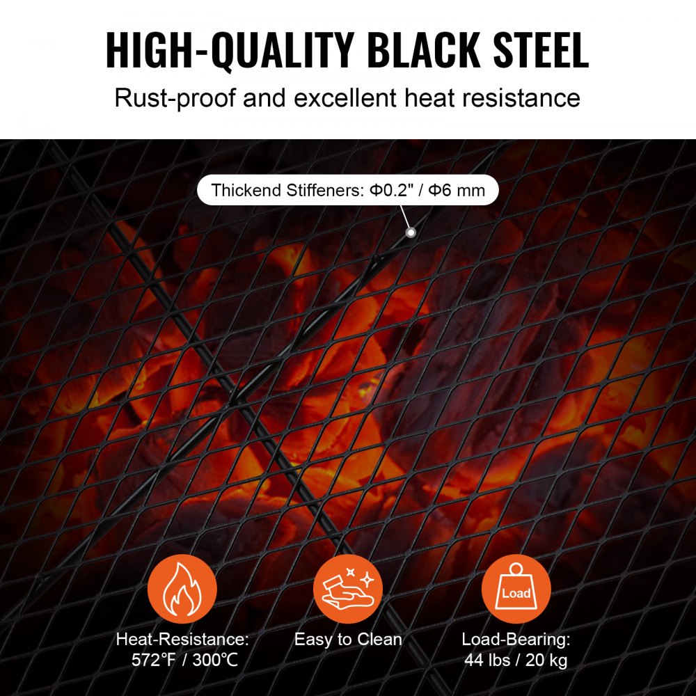 X-Marks Fire Pit Grill Grate, Rectangle Cooking Grate, Heavy Duty Steel Campfire BBQ Grill Grid with Handle & Support X Wire, Portable Camping Cookware for Outside Party Gathering, 44 Inch Black