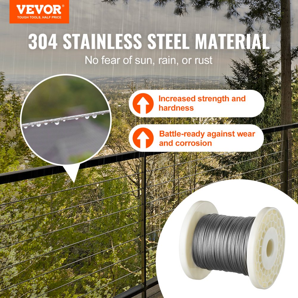 1/16 Wire Rope Kit, 304 Stainless Steel Cable with 80 Sleeves and 20 Thimbles, 7x7 Strands Construction Marine Aircraft Grade for Handrail Decking Garden Fence Clothes Line