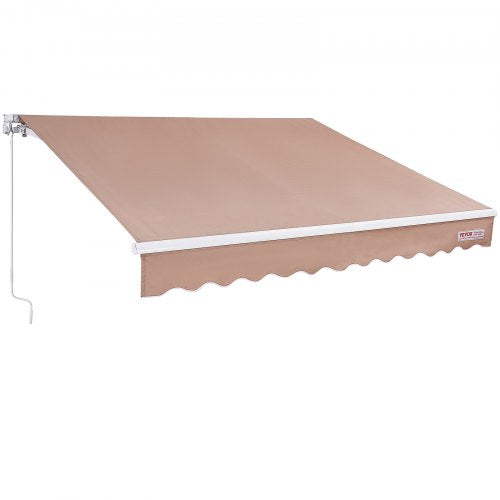 Manual Retractable Awning, 12 x 10 ft Outdoor Patio Awning Retractable Sun Shade, Water-Resistant Polyester Patio Door Window Awning Sunshade Shelter with Crank Handle for Backyard, Balcony