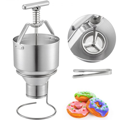 Donut Depositor 5L Capacity Donut Dropper Hopper Food-Grade Aluminum Manual Donut Dispenser 6 Adjustable Thicknesses Donut Hopper with Stand Donut Batter Dispenser for Home & Commercial Use