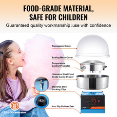 Electric Cotton Candy Machine, 1000W Candy Floss Maker, Commercial Cotton Candy Machine with Cover, Stainless Steel Bowl, and Sugar Scoop, Perfect for Home Kids Birthday, Family Party (Blue)