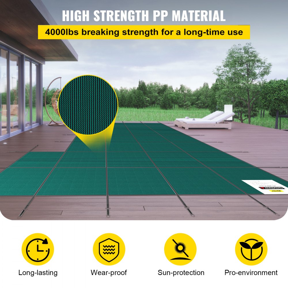 Inground Pool Safety Cover, 20 ft x 38 ft Rectangular Winter Pool Cover with Right Step, Triple Stitched, High Strength Mesh PP Material, Good Rain Permeability, Installation Hardware Included