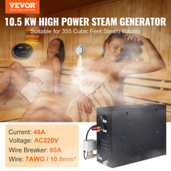 Steam Shower Generator, 10.5 kW, Segmented Heating & Temperature Customization & 24h Timer Steam Bath Kit, Automatic Drainage Luxury Home Steam Shower System, Acrylic Room Max. 355 Cu. Ft.