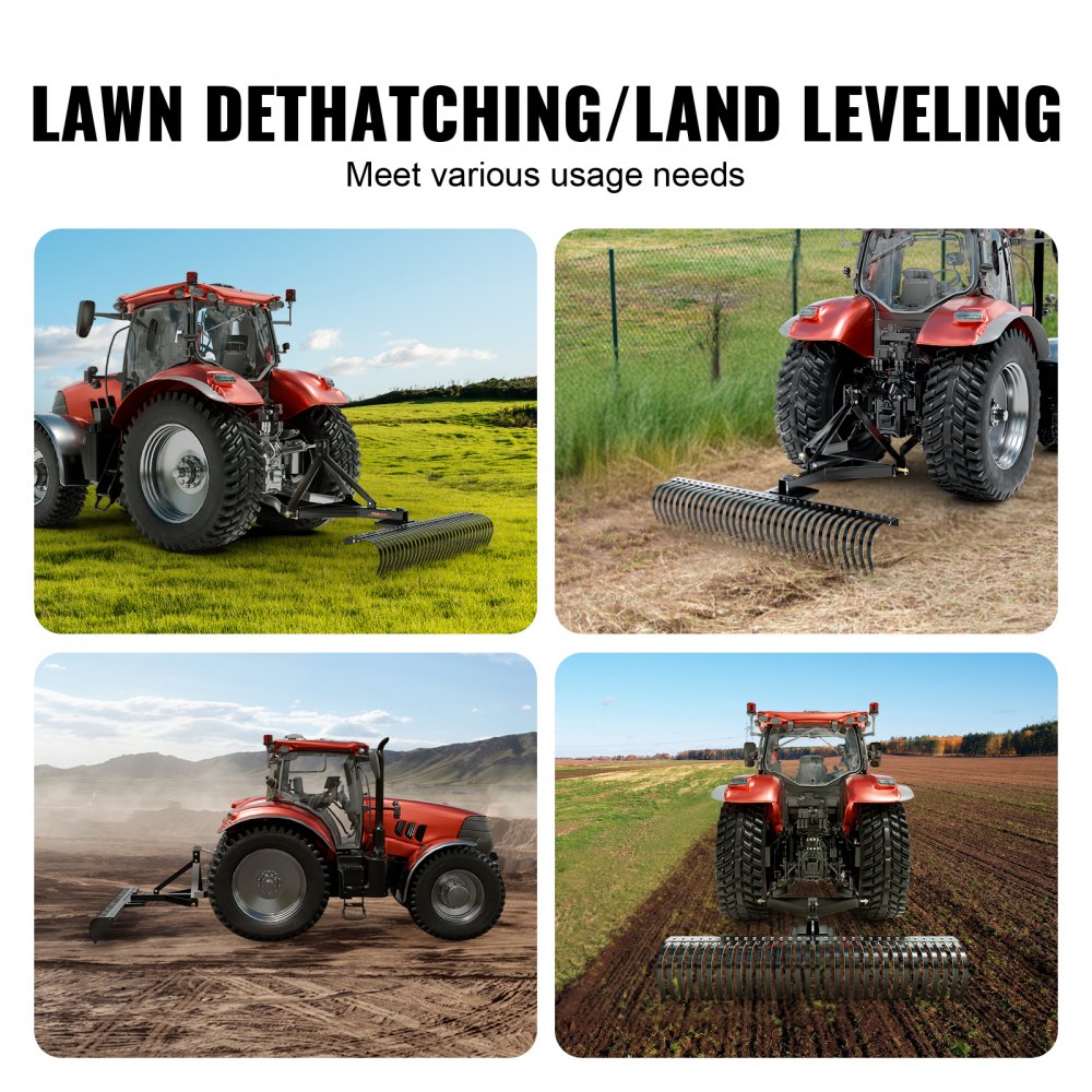 Tow Behind Dethatcher, 72-inch Tow Dethatcher with 36 Steel Tines, 3-Point Lawn Dethatcher Rake with Attachments for Tractor, Landscape Rake for Garden, Farm, Grass